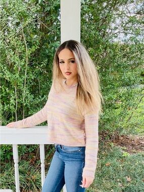 Pastel Multi-Color Knit Sweater - Soft Pink, Yellow & Lavender